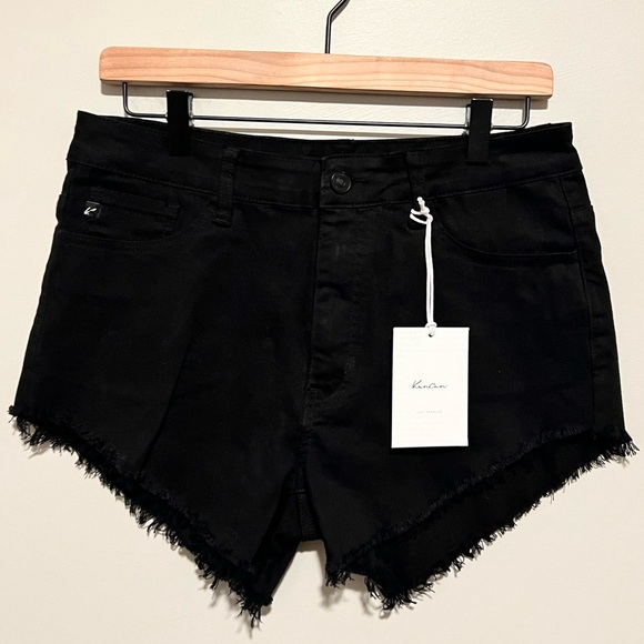 NWT Kancan Black Cut Off Fringe Raw Hem Jean Denim Shorts Size 11/29 - Picture 2 of 7